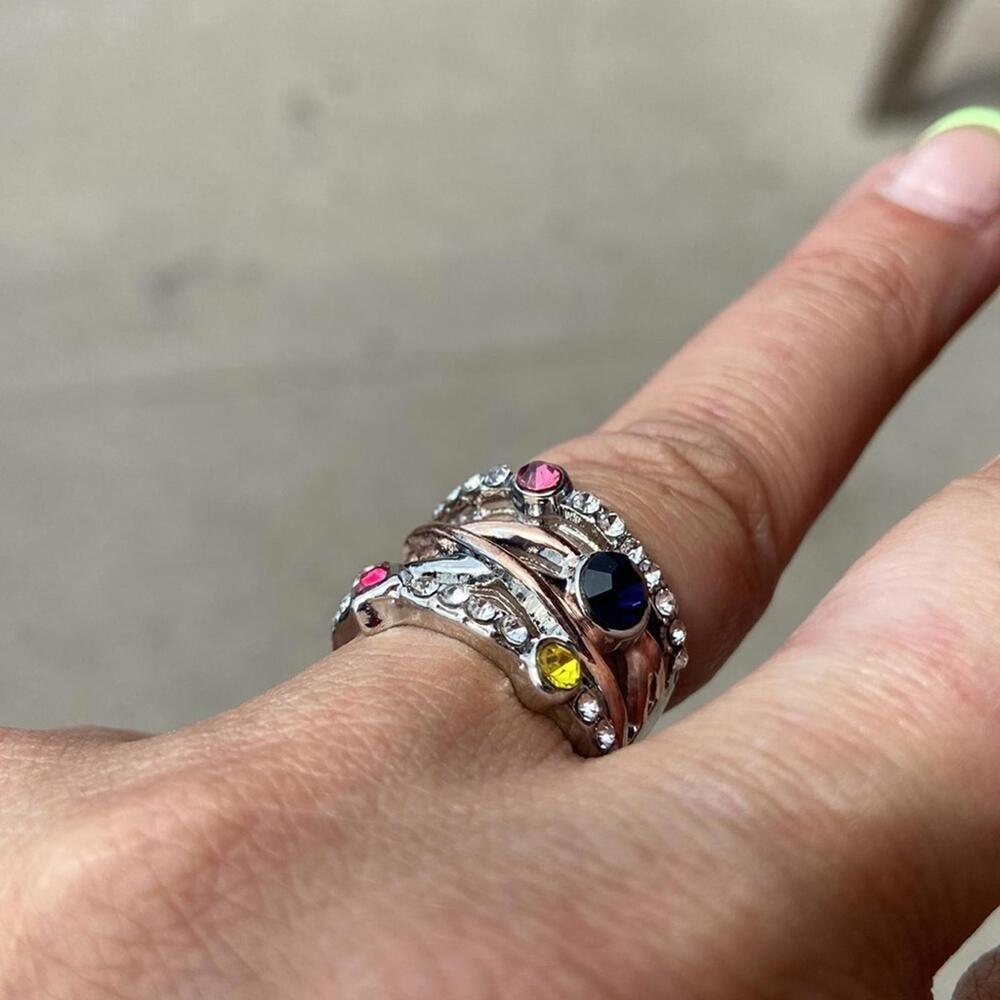 Sterling Silver Multistone Cz Statement Ring Size… - image 4